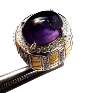 66 Crt Beautiful Natural Amethyst Cabochon Gemstone Men's Ring SIZE 10 - Picture 1 of 5
