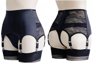 Gloosy Satin Lace Vintage Garter Belt W 6 Straps Metal Clips Patchwork Suspender - Picture 1 of 23