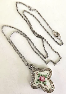 Vintage Sterling Emaille Guilloche 4-Wege Plättchen Medaille Anhänger Halskette 18" 9,35 (gr) - Bild 1 von 14
