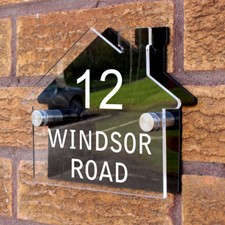 Personalised Custom House Shaped Number / Name Road Plaques Acrylic Door Sign