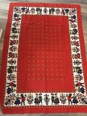 复古奥地利民间传说桌布 66 英寸 x 48 英寸棉混纺 5 个餐巾纸 — 第 1/4 张图片