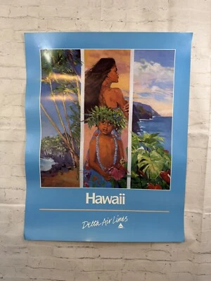 Vintage Delta Airlines Poster Hawaii Original Travel 1980’s - Image 1 of 4