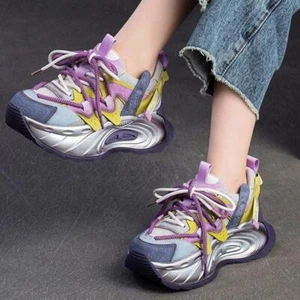 Mujeres Deporte Aire Libre Cómodo Informal Tacón de Cuña Zapatilla Creeper Malla Zapatos con Cordones - Imagen 1 de 9