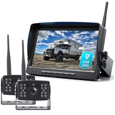 9''Quad Split Wireless AHD Digital Monitor DVR+2*Backup Reverse 1080P Camera - Image 1 of 4