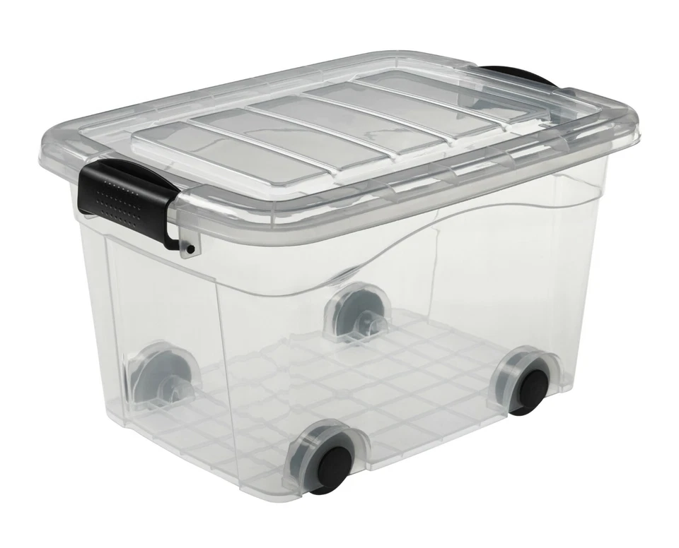 Aufbewahrungsboxen mit Deckel aus Kunststoff mit Räder 20 - 100L transparent - Bild 1 von 1