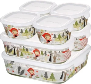 Iwaki Heat Resistant Glass Storage Containers Set of 7Pcs precious red hood - Picture 1 of 9