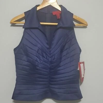 JS Collection top women's size 6 blue sleeveless blouse zip back v-neck collared - Image 1 of 4