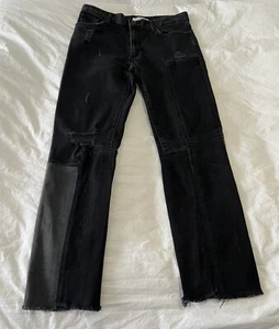 Sandro | SZ 6 (38) High Waist PatchWork Distressed Straight Leg Denim | Black - Picture 1 of 11