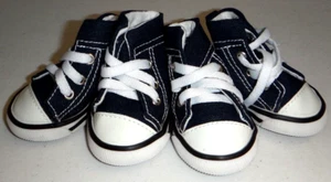 Puppy Pet Small Dog Denim Shoes Anti-slip Boots Sneakers Lace-up Dark Blue White - Picture 1 of 7