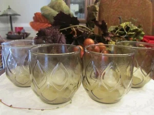 Anchor Hocking Tear Drop smoky Brown Midrid  Lowball  tumblers (4) GA-A-1 - Picture 1 of 5