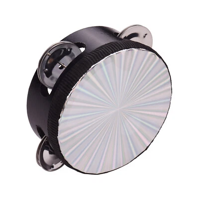 4 Inch Wooden Radiant Tambourine Handbell Hand Drum with  Row  K0M0 - Image 1 of 4