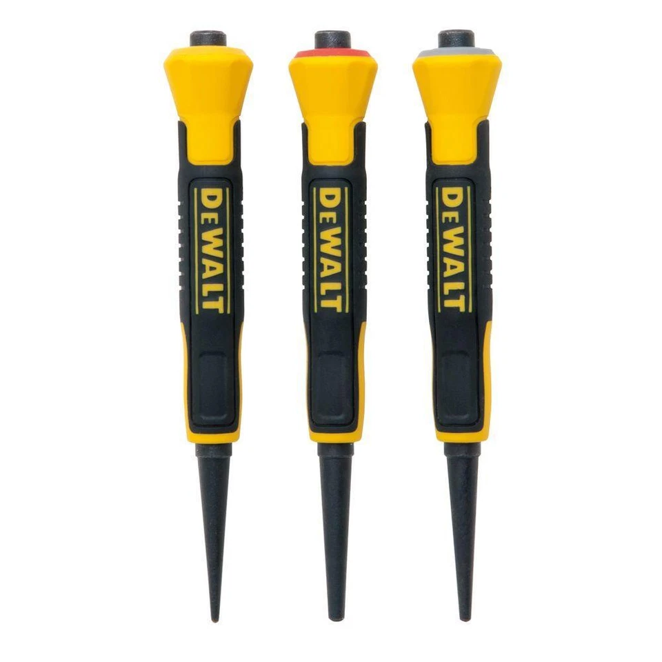 DEWALT DWHT58018 Bi-material Solid Steel Core Flared Grip Nail Sets 3pc