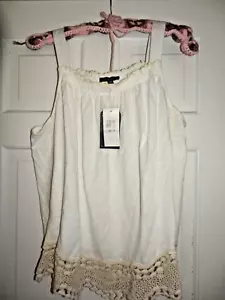 NEW Womens 1X DEMOCRACY TANK TOP Crochet Trim Lace Cream Ivory GATHERED - Imagen 1 de 4