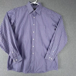 Men's Kirkland Signature No-Iron Long Sleeve Shirt Purple Striped 16 1/2-35 - Picture 1 of 9