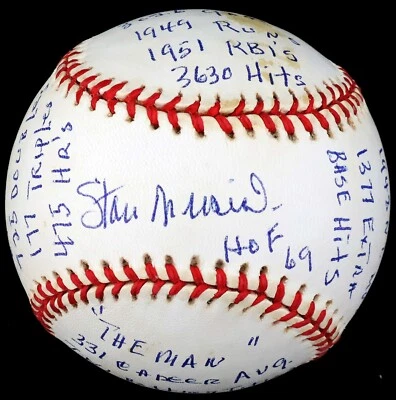 Stan Musial Signed 20 Handwritten Stat Inscriptions ONL L/E Ball Baseball BAS RJ - Image 1 of 4