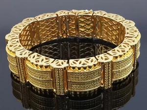 Men's 8 CT Round Cut Citrine Tennis Link Bracelet Yellow Gold Plated 925 Silver - Picture 1 of 13