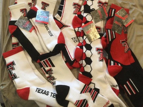 12 Pairs Lot - 7 styles Texas Tech Red Raiders NCAA Team Crew Socks High Low New Cover