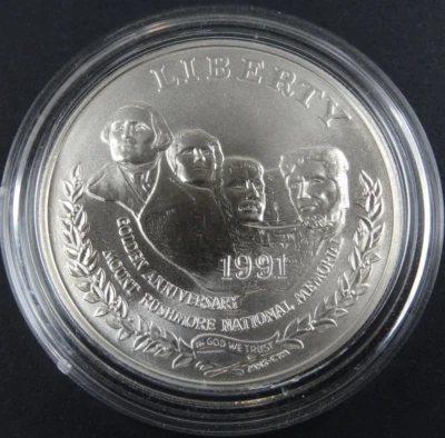 1991-P Mt Rushmore Unc Silver Dollar US Mint Commemorative $1 Capsule Only BU - Image 1 of 4