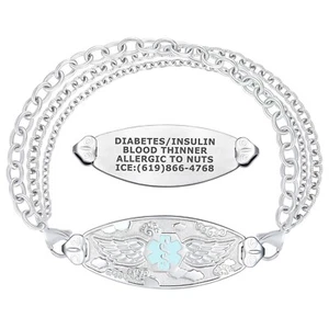 Bracciale donna Divoti personalizzato inciso ala angelo avviso medico ID con trifilo - Foto 1 di 14