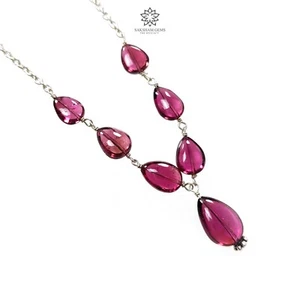36ct Natural Rubellite Tourmaline Gemstone Plain 925 Silver Chain Necklace 21" - Picture 1 of 11