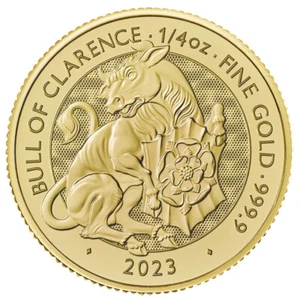 2023 U.K. 25 Pound 1/4 oz Gold Tudor Beast Bull of Clarence Brilliant Uncircu... - Picture 1 of 3