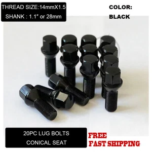 20Pc Black Conical Saet Lug Bolts 12x1.5 For BMW M3 M5 335 135 E46 F10 E36 - Picture 1 of 6