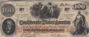 1862 Confederate States of America $100 Note A3 - Picture 1 of 3