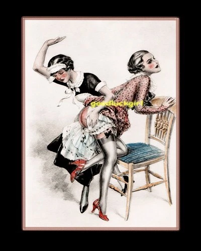 1924 THE SPANKING Vintage La Vie Parisienne Herouard  Art print Woman Maid - Image 1 of 1