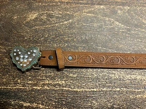 Justin Boots Girls Western Belt Leather Heart Crystal Buckle 24 C30109 Top Grain - Picture 1 of 9