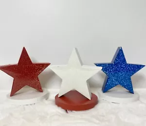 Set of 3 Patriotic STARS Red White Blue Glitter Tiered Tray Tabletop Decor NWT - Picture 1 of 7