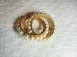Vintage Napier Kunstperlen Brosche Anstecknadel ineinandergreifende Kreise goldfarben signiert - Bild 1 von 10