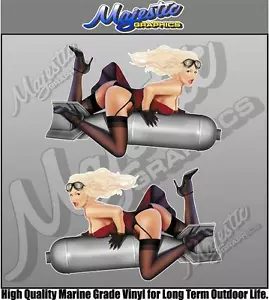 BLONDE PINUP GIRL - BOMBS AWAY - MIRRORED PAIR - 200mm x 140mm X 2 - DECALS - Bild 1 von 1