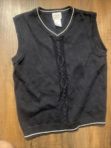 Talbots Boys Navy Blue Vest Youth 6 Cable Knit Sleeveless Sweater - Picture 1 of 3