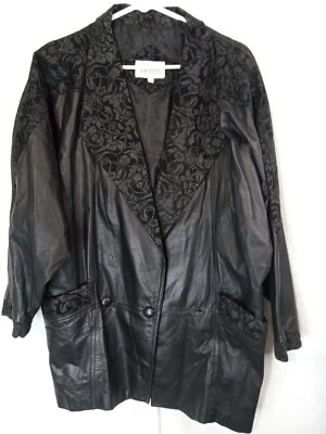 VINTAGE WINLIT BLACK LEATHER & SUEDE PAISLEY PRINT JACKET  SIZE MEDIUM - Image 1 of 4