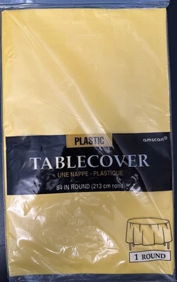 Cubierta de mesa redonda de plástico amarillo Amscan 84 pulgadas suministros de fiesta decoraciones Foto 1 de 2
