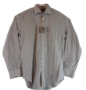 Thomas Dean NWT Men’s M Luxury Sport Shirt Pink Gray White Stripe Stylish - Picture 1 of 16