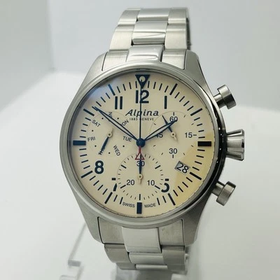 Alpina Startimer Pilot Men's Sapphire Chronograph Steel Beige Swiss 42mm Watch - Image 1 of 4