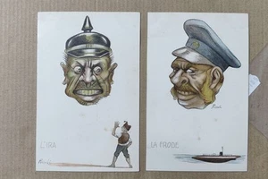 SATIRICA WW1-AUTORE PICCOLI-LOTTO 2 CARTOLINE-C84-185 - Picture 1 of 1