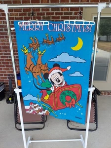 Vintage Y2K Disney Merry Christmas Sleigh Ride Mickey Decorative 281/2”x40” Flag - Picture 1 of 2