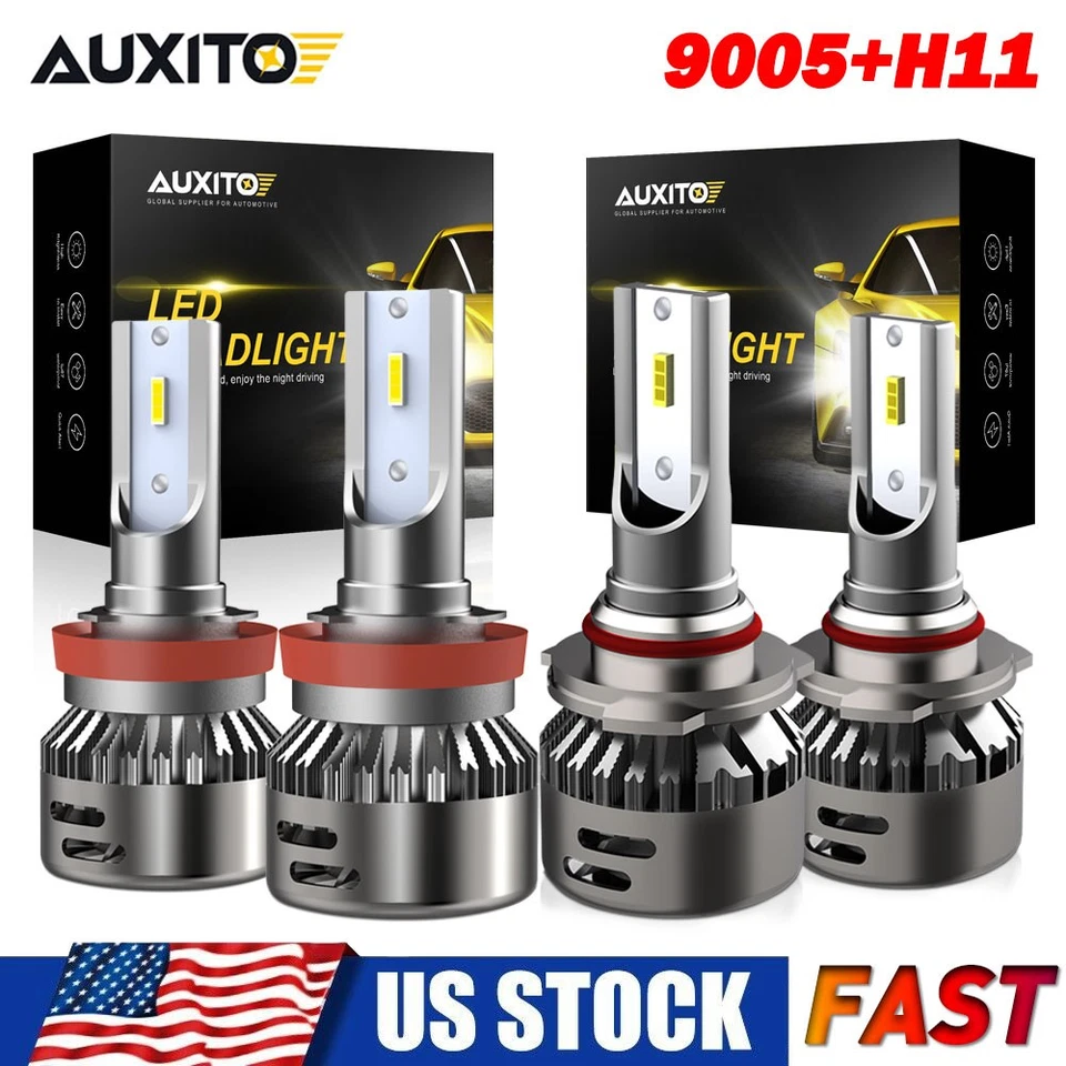 4pcs AUXITO Combo White LED Headlight Kit 9005 H11 Bulbs High + Low Beam CANBUS - Imagem 1 de 4