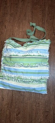 Bolso Bandolera Multi Flecos Azul Verde Blanco Rayas Cartera Hippie Boho Foto 1 de 4