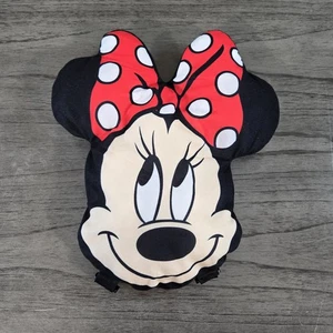 Disney Minnie Mouse Shaped Puffy Pillow Backpack with Zippered Pocket Red White - Picture 1 of 6
