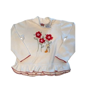 Youth girls, Tweety Bird floral embroidered frilly sweater size 6 Looney Tunes - Picture 1 of 4