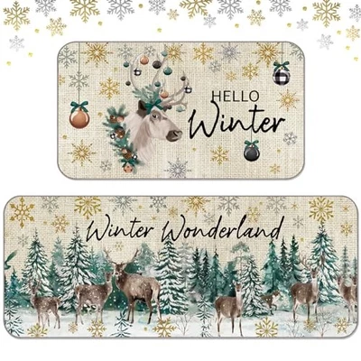  Juego de 2 Alfombras y Alfombrillas de Cocina Navidad Decoración de Cocina Invierno País de las Maravillas Foto 1 de 4