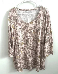 J.jill Luxe Supima Túnica Línea A Rosa 3X Floral Mangas 3/4 Cuello Redondo Elástico - Imagen 1 de 5