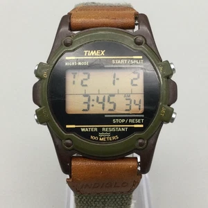 Vintage Timex Indiglo Digitaluhr Herren 40mm grün braun 1997 neue Batterie - Bild 1 von 15