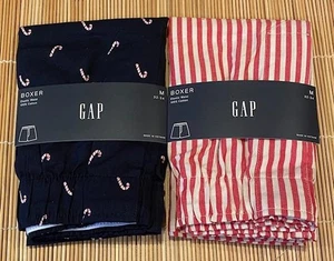 GAP 2 Pairs MEN Boxer 100% Cotton Candy Cane Red White Stripe Medium 32-34 - Picture 1 of 2