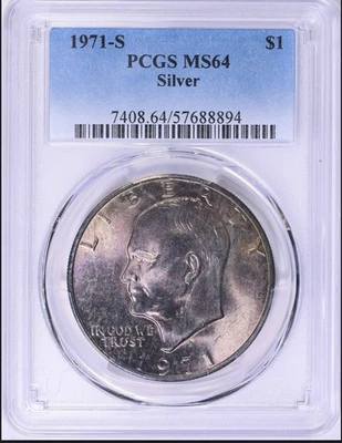 1971-S Silver Eisenhower Ike Dollar PCGS MS64- Purple  Toning #0621 - Image 1 of 3