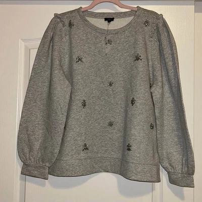 Moletom pulôver novo com etiquetas Talbots cinza strass enfeitado festivo feriado XLP - Imagem 1 de 4