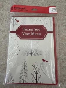 HALLMARK Christmas THANK YOU CARDS w/RED Envelopes~Pack of 6~NEW Sealed - Picture 1 of 2